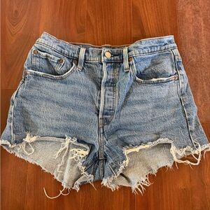 Levi's 501 Light Blue Distressed Cutoff Jean Shorts